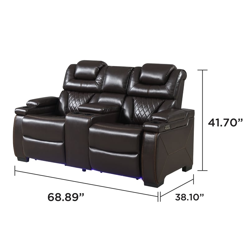 Galaxy Home Lexus Piece Power Reclining Set w Sofa/Loveseat/Chair in Brown