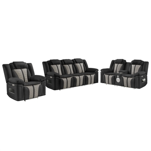 Cruiser 3-Pc Power Reclining Living Room Set in Black/Gray