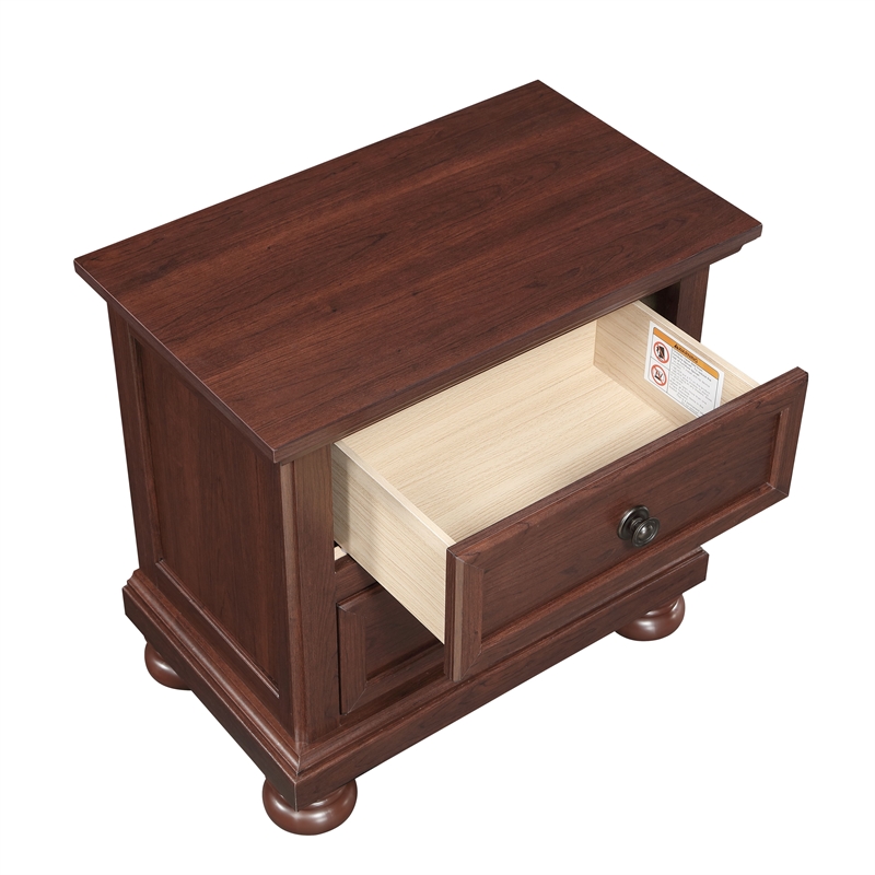 Boston Traditional Wood 2-Drawer Nightstand in Walnut with Classic Bun Feet