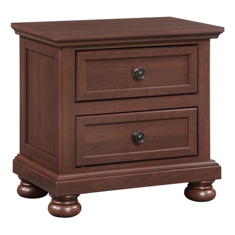 Boston Traditional Wood 2-Drawer Nightstand in Walnut with Classic Bun Feet