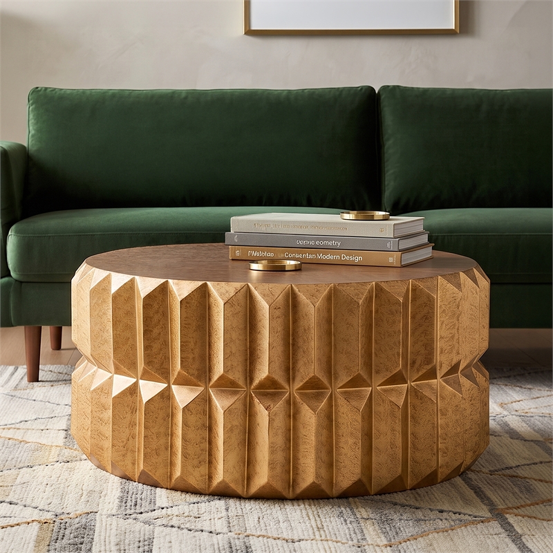 Modern Angular Panel Aluminum Coffee Table in Antique Brass Gold