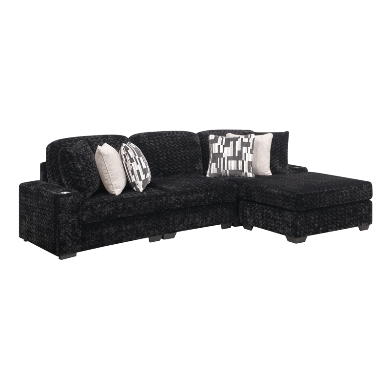 Galaxy Home Magnum Modern Sectional Sofa with Premium Upholstery in Black