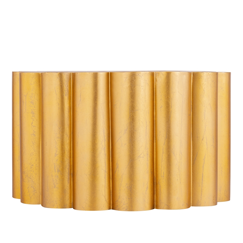 Modern Scalloped Cylindrical Aluminum Coffee Table in Gold