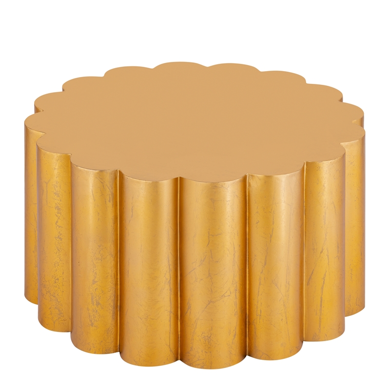 Modern Scalloped Cylindrical Aluminum Coffee Table in Gold