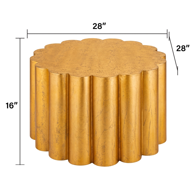 Modern Scalloped Cylindrical Aluminum Coffee Table in Gold