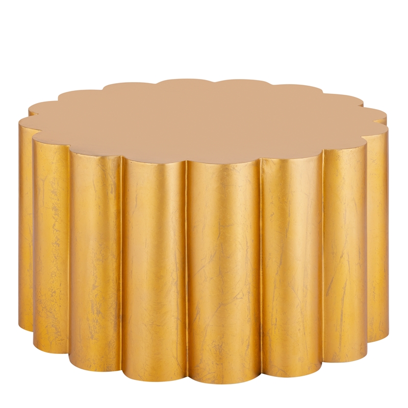 Modern Scalloped Cylindrical Aluminum Coffee Table in Gold