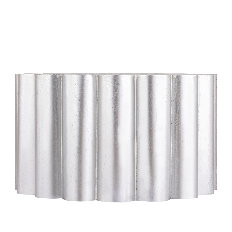 Modern Scalloped Cylindrical Aluminum Coffee Table in Silver