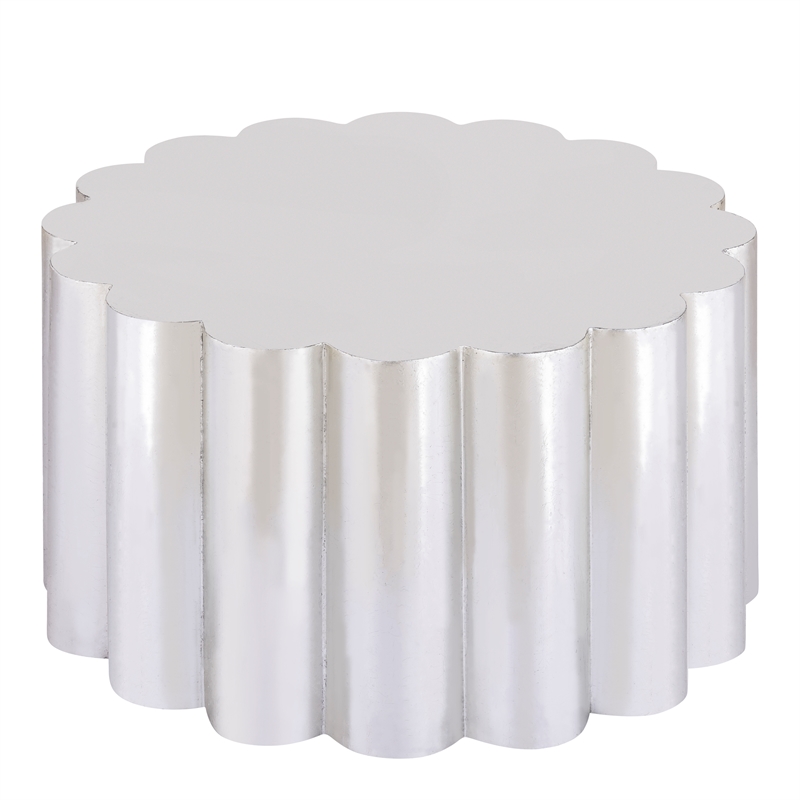 Modern Scalloped Cylindrical Aluminum Coffee Table in Silver