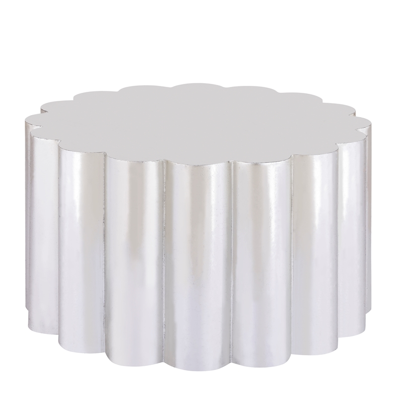 Modern Scalloped Cylindrical Aluminum Coffee Table in Silver