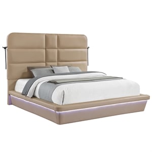 Futura Modern Upholstered Queen Bed with Reinforced Slat Support in Caramel