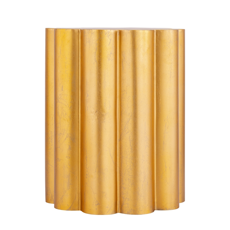 Fluted Scalloped Aluminum End Table with Wire-Brushed Gold Finish