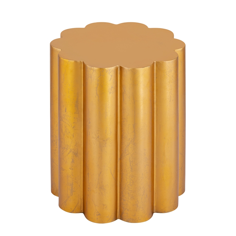 Fluted Scalloped Aluminum End Table with Wire-Brushed Gold Finish