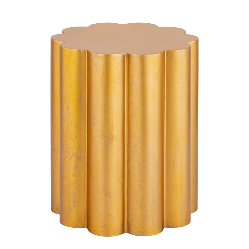 Fluted Scalloped Aluminum End Table with Wire-Brushed Gold Finish