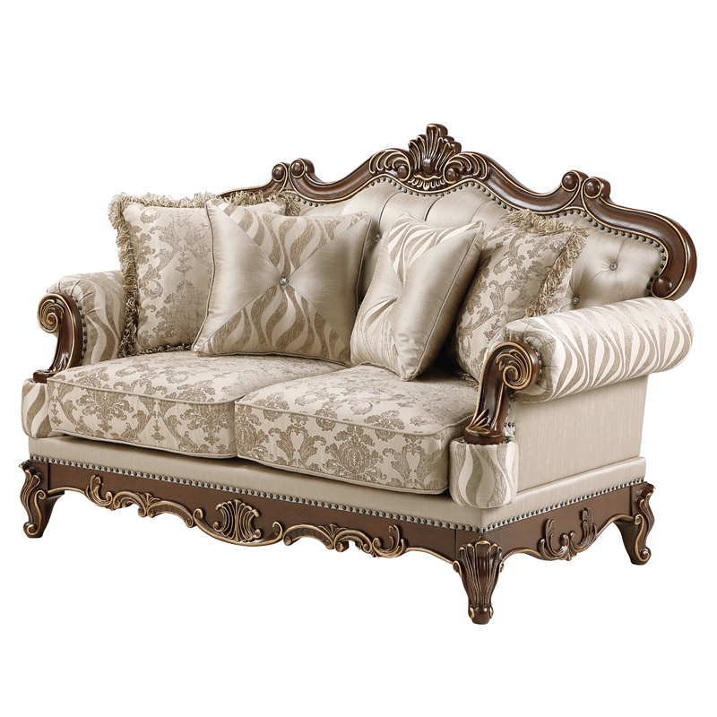 Lotus Traditional Style 2PC Living Room Set in Champagne Gold and Gold Brush