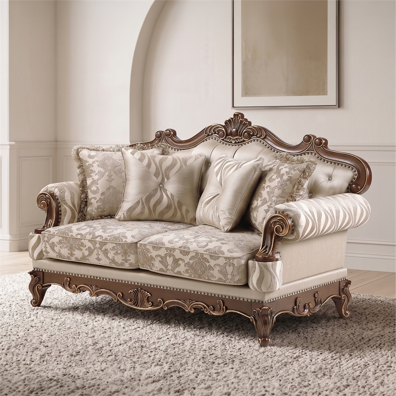 Lotus Traditional Style 2PC Living Room Set in Champagne Gold and Gold Brush