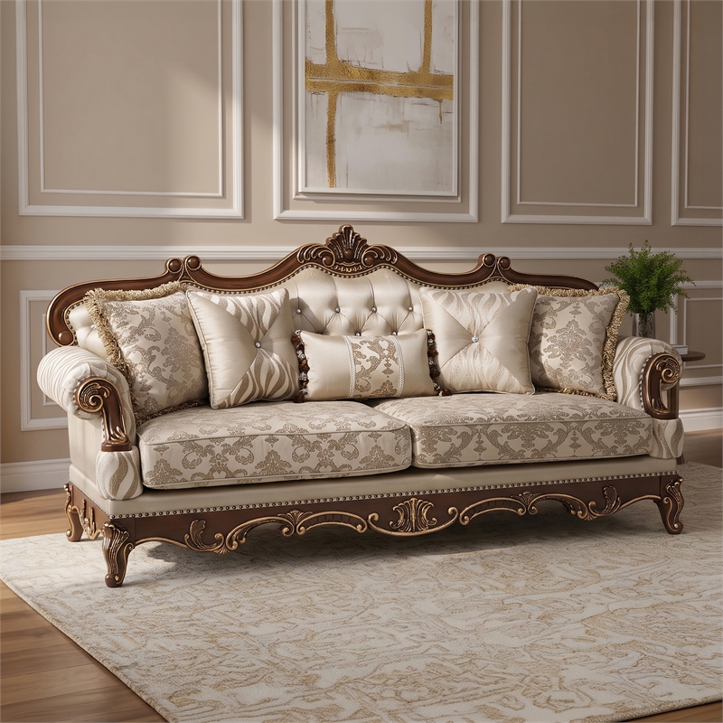 Lotus Traditional Style 2PC Living Room Set in Champagne Gold and Gold Brush