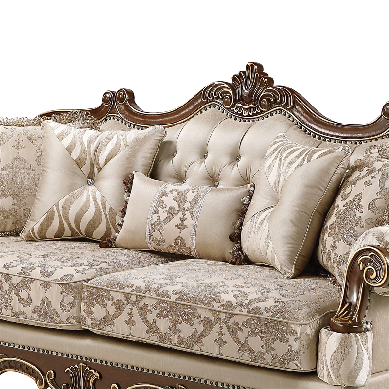 Lotus Traditional Style 2PC Living Room Set in Champagne Gold and Gold Brush