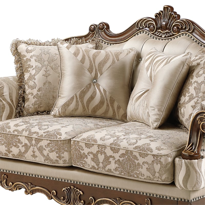 Lotus Traditional Style 3PC Living Room Set in Champagne Gold and Gold Brush