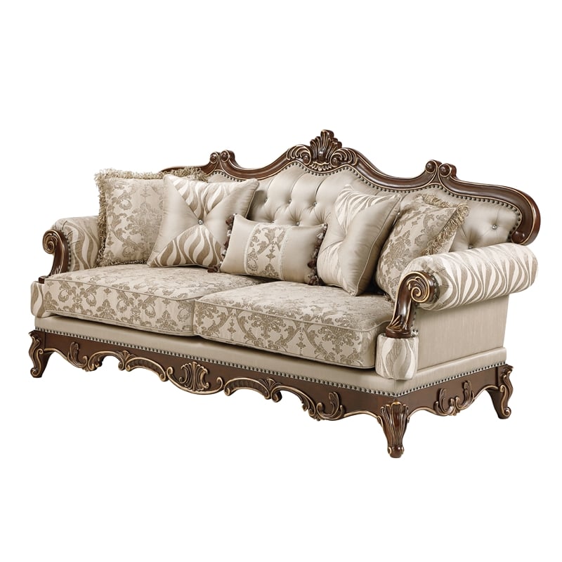 Lotus Traditional Style 3PC Living Room Set in Champagne Gold and Gold Brush