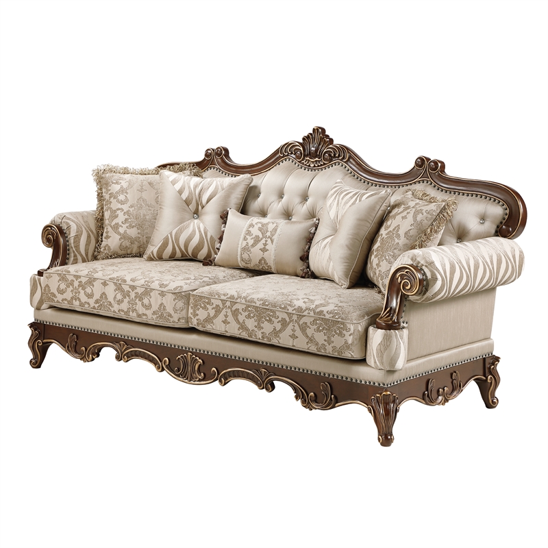 Lotus Traditional Style 5PC Living Room Set in Champagne Gold and Gold Brush