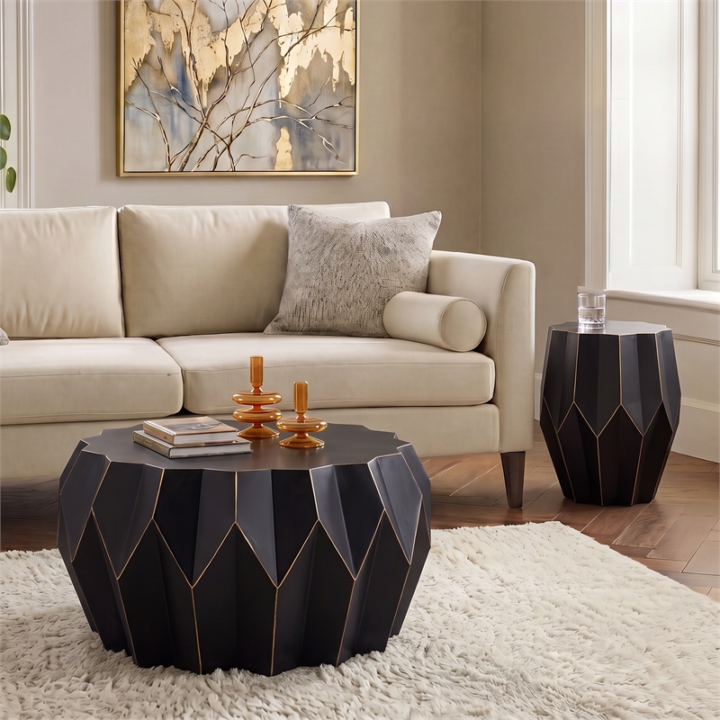 CT-401 & ET-401 Black Metal Coffee & End Table Set Contemporary 2 Piece