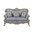 Royale Blue Gray Tufted Loveseat with Carved Champagne Gold Frame