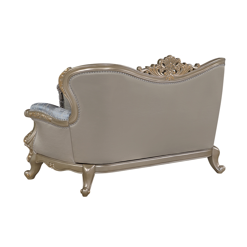 Royale Blue Gray Tufted Loveseat with Carved Champagne Gold Frame