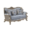 Royale Blue Gray Tufted Loveseat with Carved Champagne Gold Frame