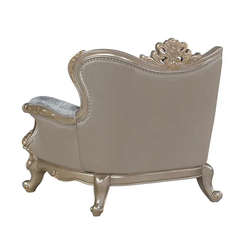 Royale Blue Gray Tufted Sofa with Carved Champagne Gold-Tone Frame