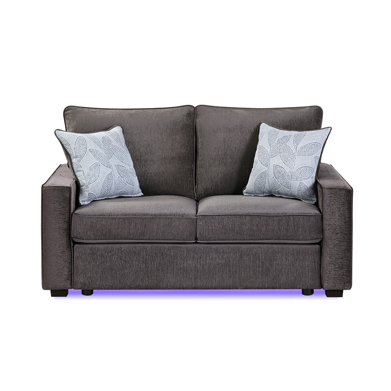 Rita Modern 3-Piece Fabric Living Room Set with LED Base in Charcoal