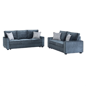 RITA 2-Piece Black Fabric Living Room Set with LED Base Lighting
