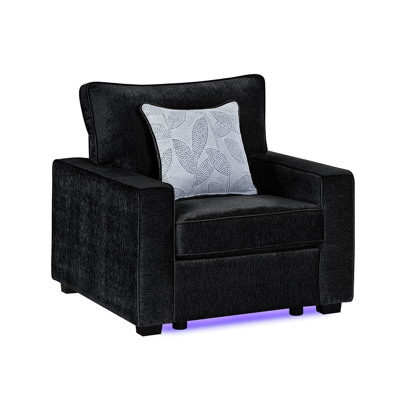 RITA Modern Black Fabric Accent Chair with LED Base Lighting