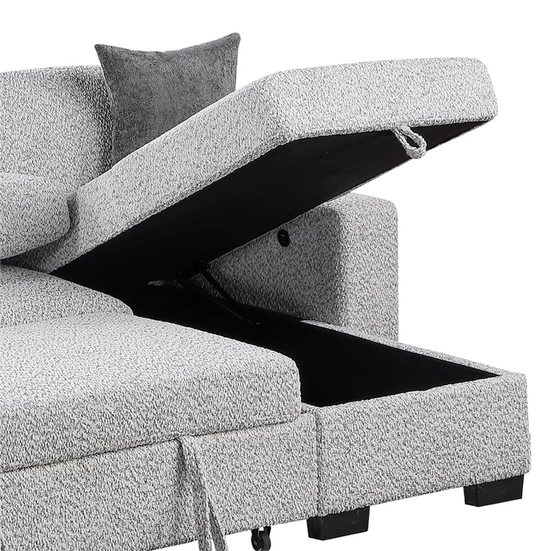 Galaxy Home BUZZ in Gray Wood Reversible Sleeper Sectional w Storage & USB