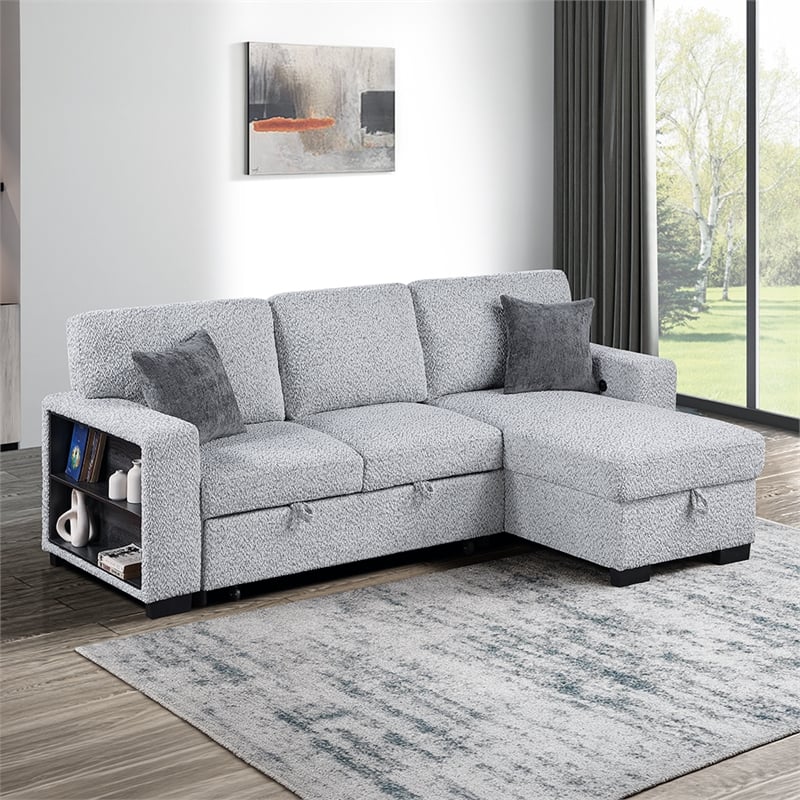 Galaxy Home BUZZ in Gray Wood Reversible Sleeper Sectional w Storage & USB