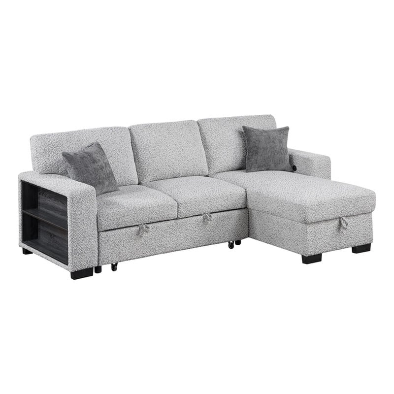 Galaxy Home BUZZ in Gray Wood Reversible Sleeper Sectional w Storage & USB
