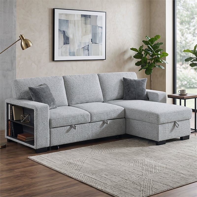 Galaxy Home BUZZ in Gray Wood Reversible Sleeper Sectional w Storage & USB