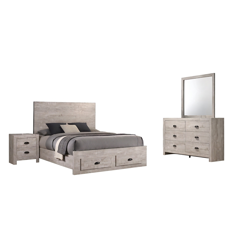 Galaxy Home Montana Modern King 4-Piece in Rustic Natural Bedroom Set with Storage Bed