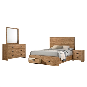 Galaxy Home Montana Modern King 4-Piece in Rustic Natural Bedroom Set with Storage Bed