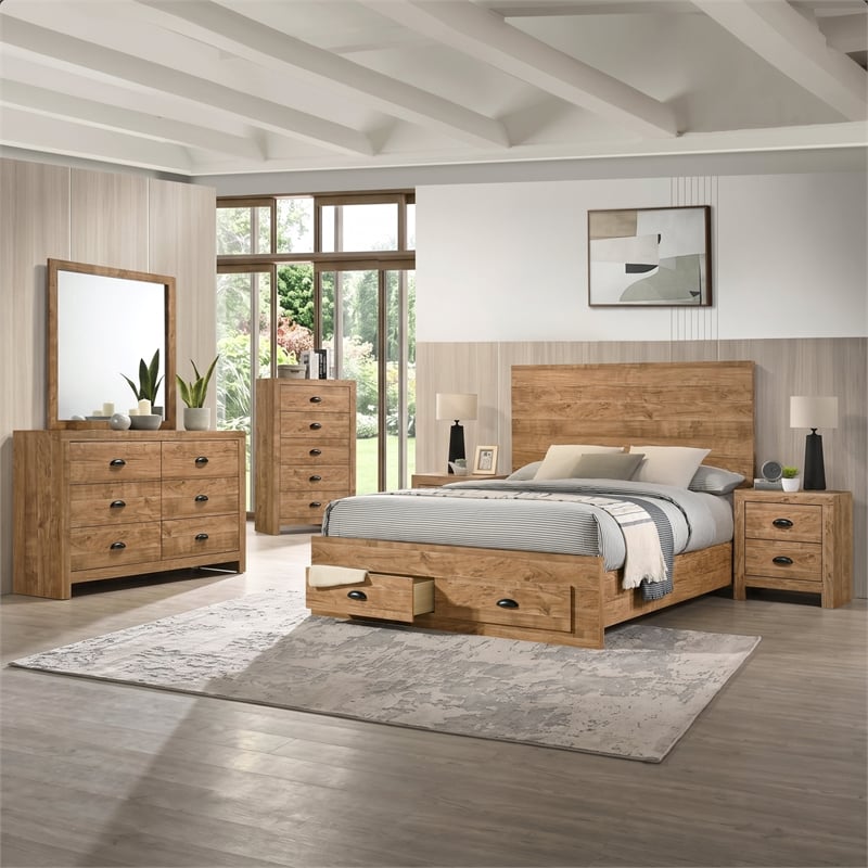 Galaxy Home Montana King 5-Piece in Natural Bed Set w Storage Bed & Chest