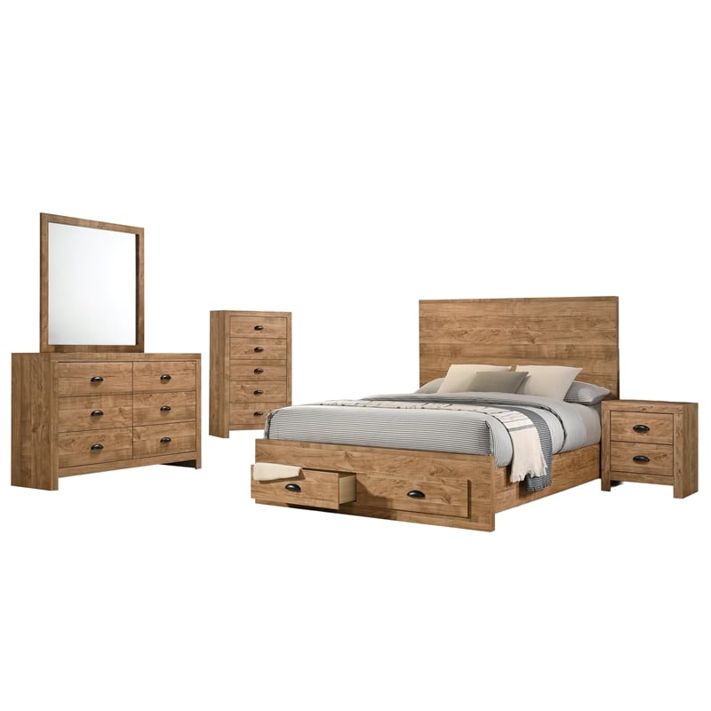 Galaxy Home Montana King 5-Piece in Natural Bed Set w Storage Bed & Chest