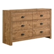 Montana 6-Drawer Wood Dresser in Natural Finish with Black Pull Handles