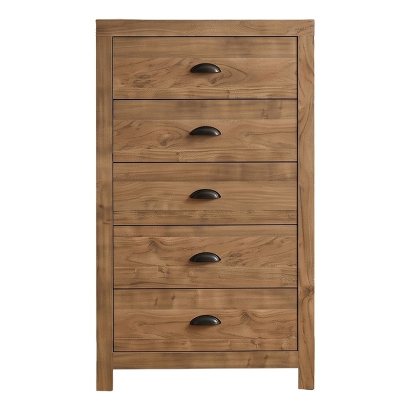 Montana 5-Drawer Wood Chest in Natural with Black Pull Handles
