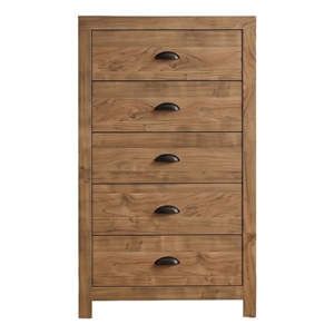 Montana 5-Drawer Wood Chest in Natural with Black Pull Handles