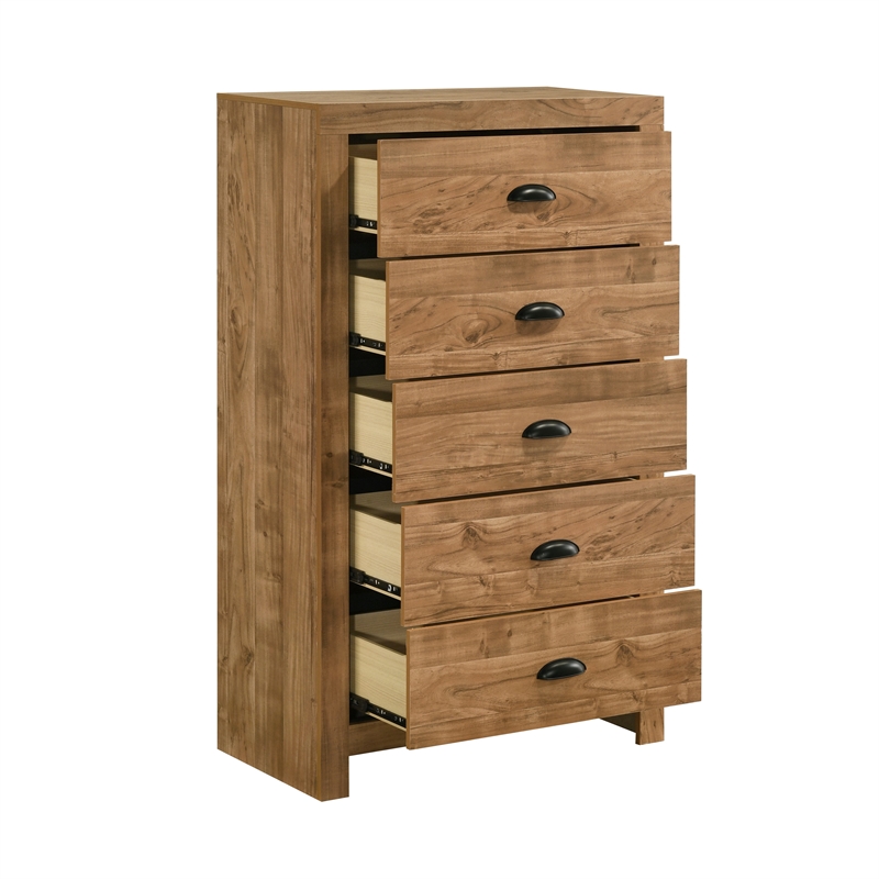 Montana 5-Drawer Wood Chest in Natural with Black Pull Handles