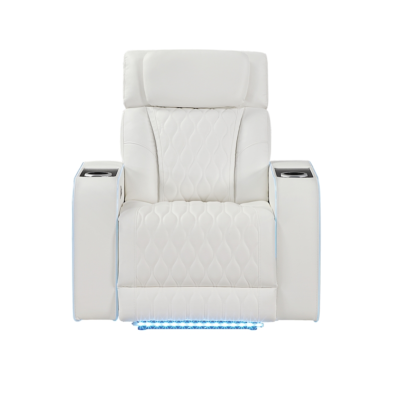 Galaxy Electra Power Recliner w Massage Power Headrest & LED in Ice