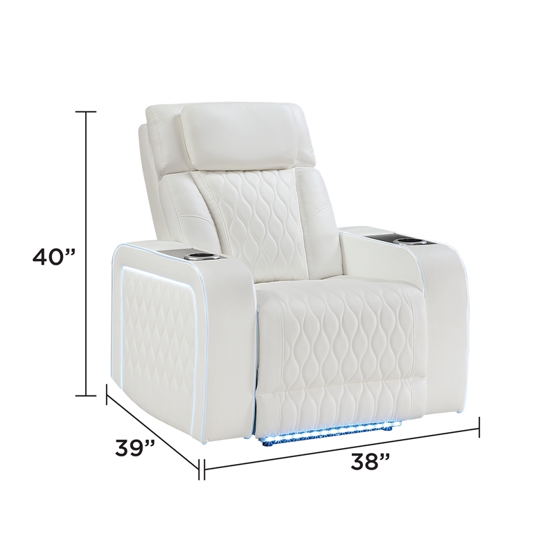Galaxy Electra Power Recliner w Massage Power Headrest & LED in Ice