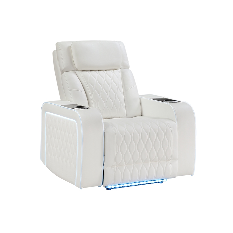 Galaxy Electra Power Recliner w Massage Power Headrest & LED in Ice