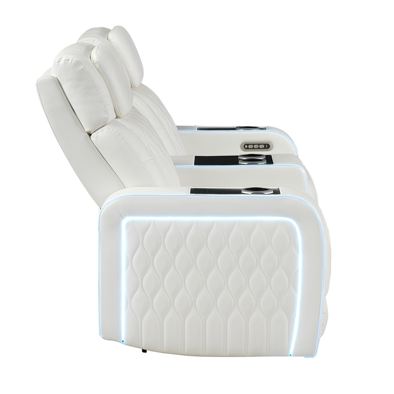 Galaxy Electra PWR Reclining Loveseat w Console Speakers/Massage/LED in Ice