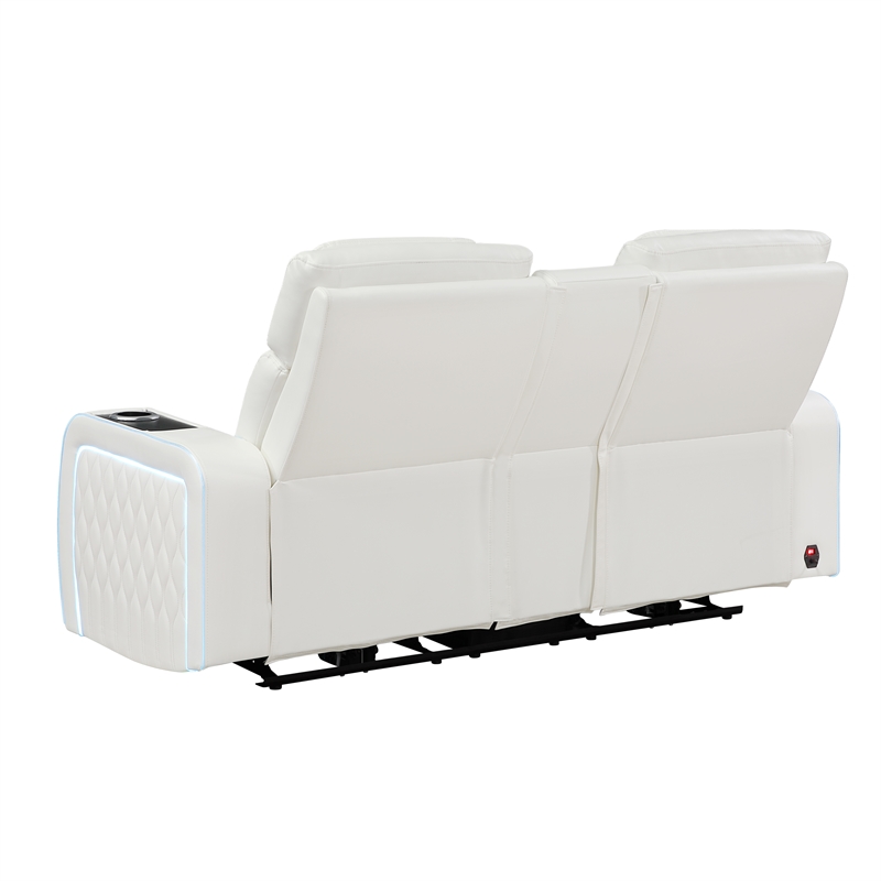 Galaxy Electra PWR Reclining Loveseat w Console Speakers/Massage/LED in Ice