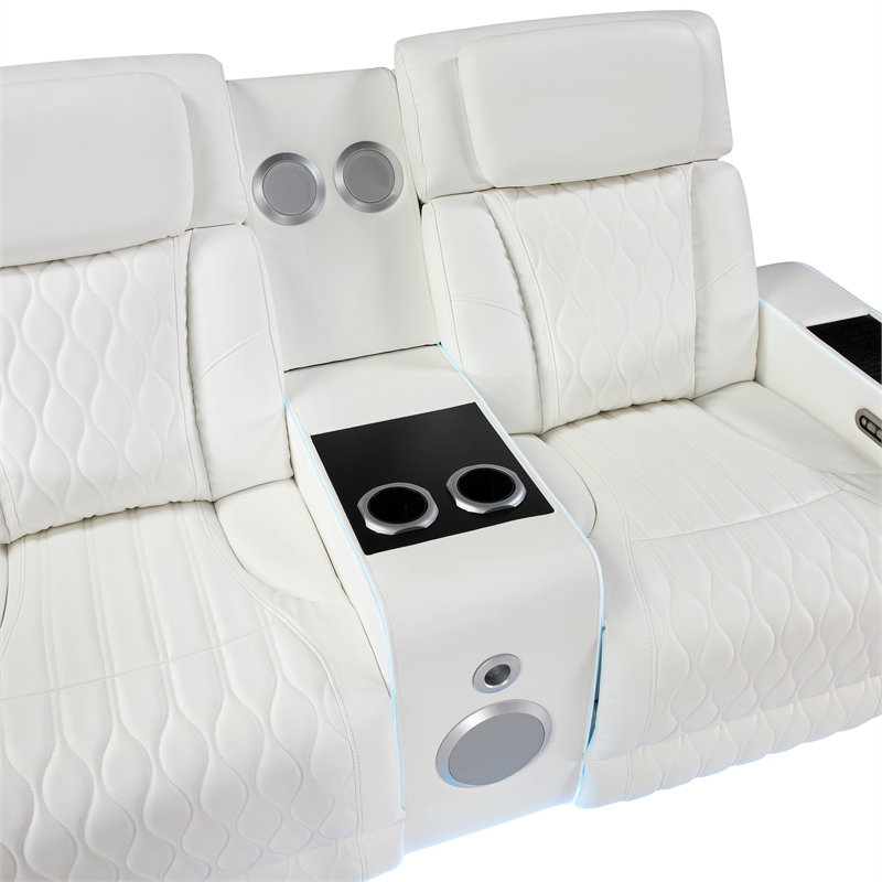 Galaxy Electra PWR Reclining Loveseat w Console Speakers/Massage/LED in Ice